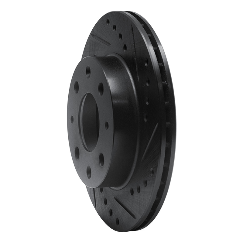 Honda CRX Brake Rotor (1) - Front Right - R1 Concepts - Drilled & Slotted - Black - `84-`06